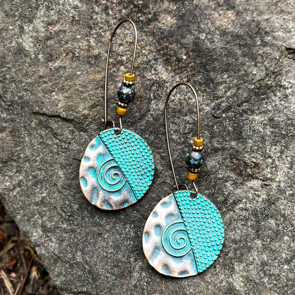Patina Circle Drop Earrings - Picture 4 of 4